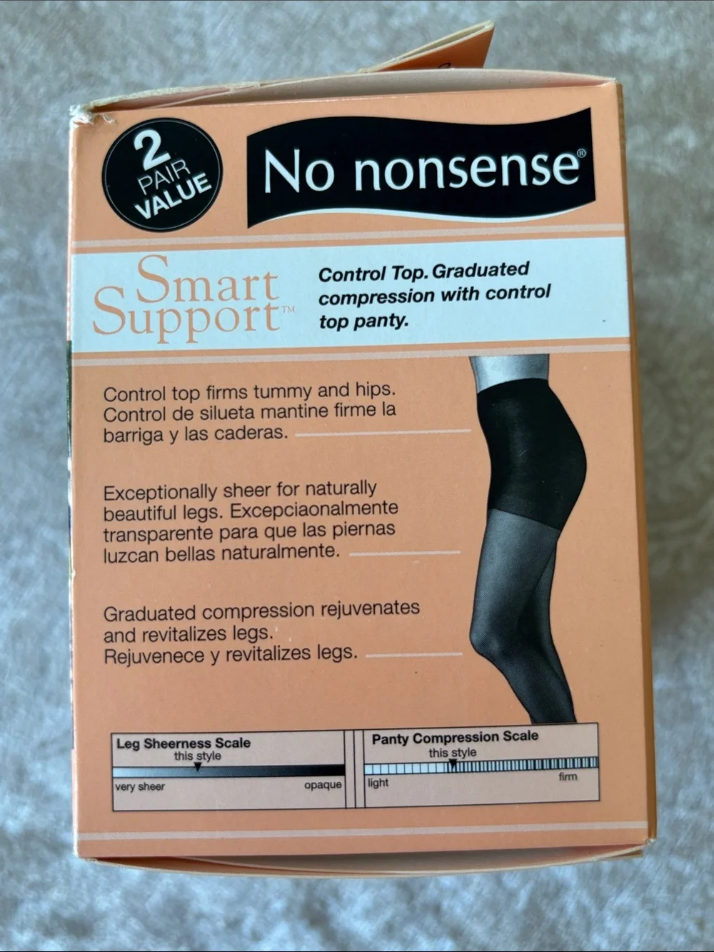 4 Pairs No Nonsense Control Top Pantyhose Beige Mist Silky Sheer Compression
